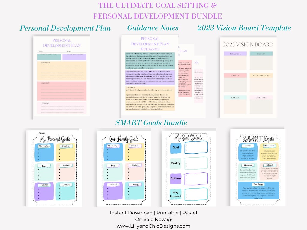 Printable Personal Development Plan | Vision Board & SMART Goal Setting ...