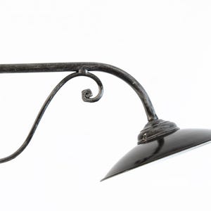 1121 Hand-forged wrought iron wall lamp, black patinated silver, with enamel plate, E27 lamp holder