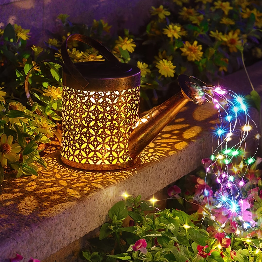 Outdoor Solar Watering Can String Lights Multicolor String Etsy