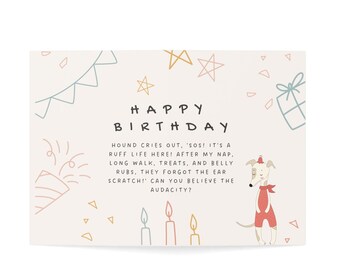 Carte emblématique de lévrier, carte d'anniversaire hilarante, cartes d'anniversaire de lévrier, cartes de voeux drôles de chien, cartes de voeux de jeu de mots (1, 10 et 30 pièces)