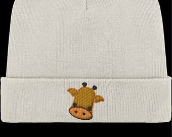 Rib Beanie | Embroidered Giraffe Head