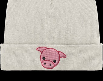 Rib Beanie | Embroidered Pig Head