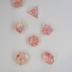D&D Dice Set (Pink Flower w/ Pink Numbers)