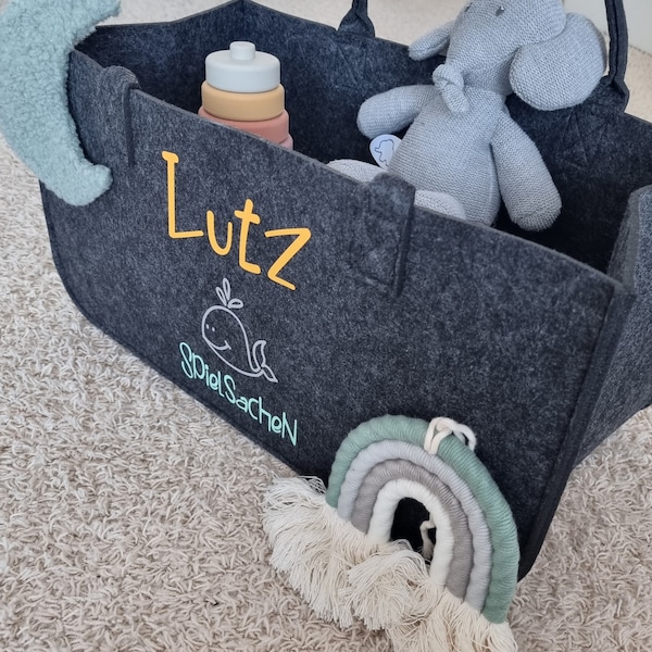 Aufbewahrungstasche Spielsachen, personalisierte Spielzeugtasche, Kinderzimmer, Geschenk Geburt, Filztasche