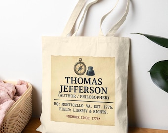 Jefferson Forefathers Cotton Canvas Tote Bag | Historical USA Patriotic Tote Gift | 250th Anniversary Celebration | Reusable Everyday Canvas