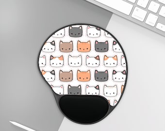 Ergonomic Mouse Pad with Cat Faces & Wrist Support – Cute, Comfortable, Non-Slip, Memory Foam, Durable, Office, Gaming, Desk Accessory