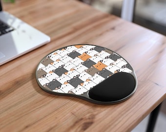 Ergonomic Cat Faces Mouse Pad with Wrist Support – Cute, Comfortable, Non-Slip, Memory Foam, Durable, Office, Gaming, Desk Accessory