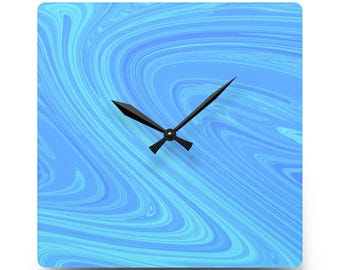 Light Blue Swirl Acrylic Wall Clock | Ocean-Inspired Abstract Timepiece | Modern Coastal Minimalist Home Decor | Silent Contemporary Accent