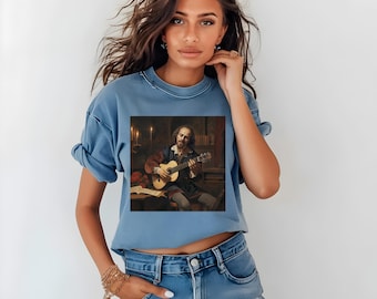 Shakespeare Writing Poem with Guitar Comfort Colors T-shirt | Literary Apparel | Perfect Gift for Writers, Teachers & Shakespeare Fans