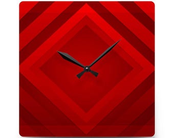 Red Gradient Geometric Acrylic Wall Clock | Stylish Modern Abstract Silent Timepiece | Minimalist Home Accent | Contemporary Wall Decor Gift