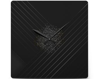 Black and Silver Acrylic Wall Clock | Modern Abstract Design Timepiece | Contemporary Wall Accent | Unique Housewarming and Office Gift Idea