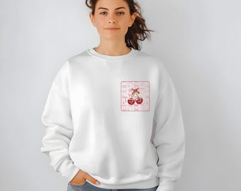 Lovely Coquette Cherry Bow Pocket Hoodie & Sweatshirt | Vintage-Inspired Feminine Aesthetic | Soft and Playful Cherry Charm for Trendy Style