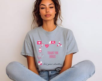 Nurse Appreciation T-Shirt, Sweatshirt & Hoodie | Thank You Nurse for Your Devotion Design with Medical Icon Frame | Perfect Gift for Nurses