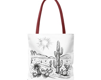 Smiling Cacti Delight Tote Bag - Black and White Joy in 3 Sizes with 5 Vibrant Handle Colors to Choose From - Cactus Tote Bag Collection!