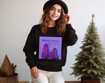 Sharp Looks Soft Heart Cactus Shirt | Funny Succulent T-Shirt | Retro Desert Cactus Sweatshirt & Hoodie | Succulent Gift for Men and Women