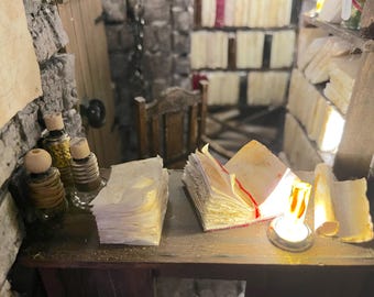 The Forbidden Scriptorium Booknook - Fase III N 05 - Diorama Medieval Noir OOAK - Inserto per scaffale della biblioteca del monastero - Opera d'artista di Buknuk