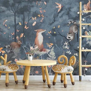 Antrasit Forest Animals Wallpaper, Kids Wallpaper Peel and Stick, Nursery Wall Decal, Removable Wallpaper Kids, Nursery Wallpaper, Adhesive