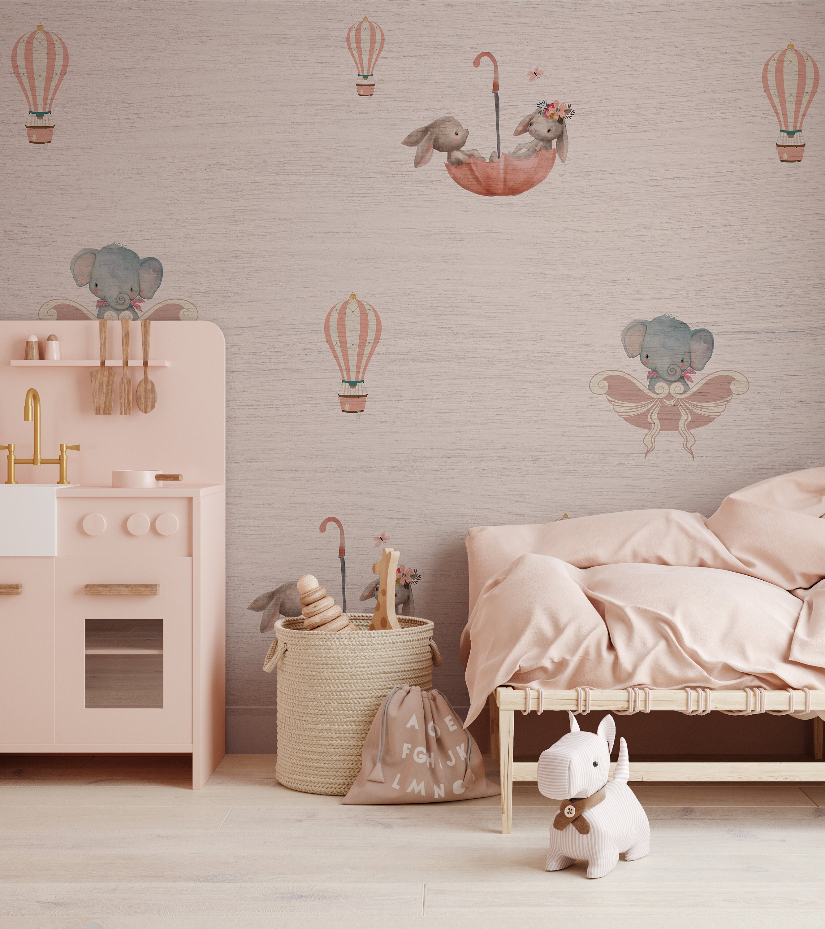 Umbrella Rabbit Nursery Wallpaper Kids Wallpaper Peel and - Etsy