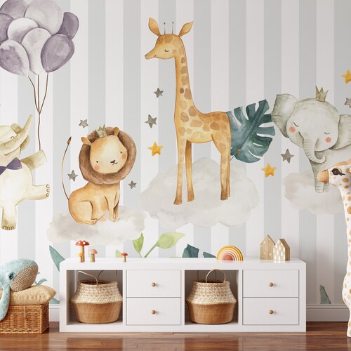 Bear Animals Nursery Wallpaper Kids Wallpaper Peel and Stick Etsy