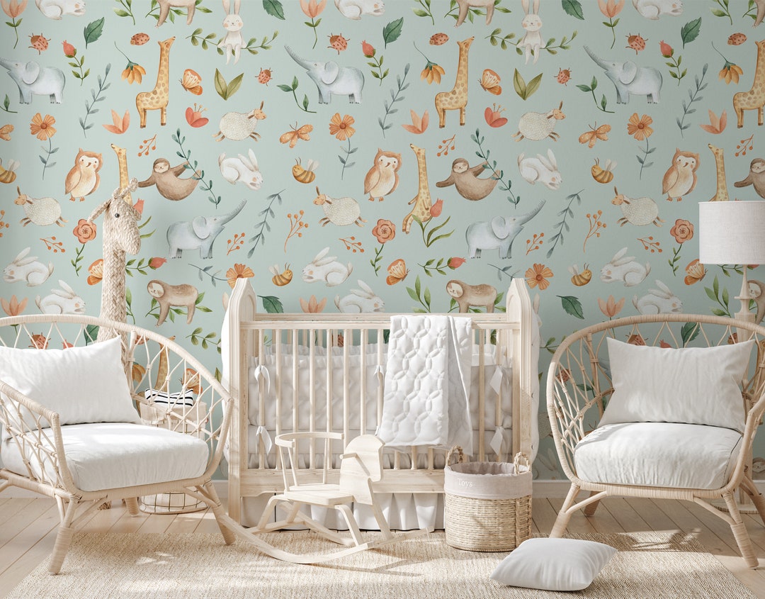 Pattern Animals Nursery Wallpaper Kids Wallpaper Peel and Etsy