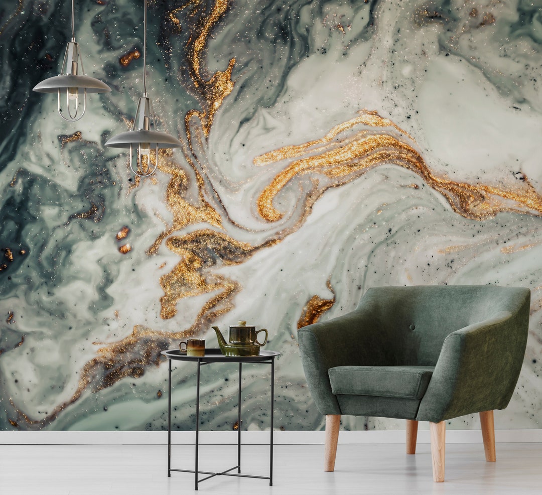 Soft Gold Marble Mural, Marble Wallpaper, Peel and Stick, Removable