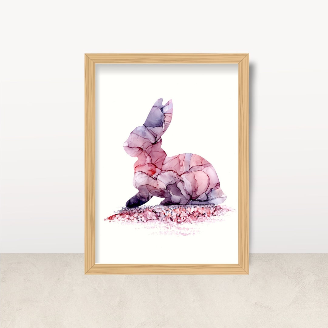 Pink Bunny Wall Art Print for Kids Room Home Decor Animal Etsy