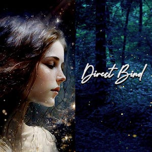 May include: A digital art piece featuring a woman's profile on the left, with a forest scene on the right. The woman has long brown hair and a fair complexion. The text "Direct Bind" is written in cursive on the right side.