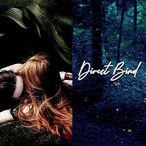 May include: A couple embracing in a dark forest setting. The woman has long, red hair and is wearing a dark dress. The man is wearing a dark shirt. The text "Direct Bind" is written in white cursive on a dark blue background.