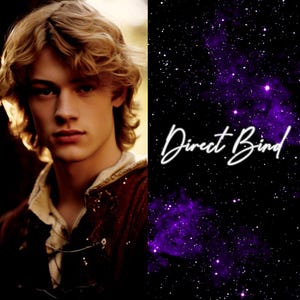 May include: A split image featuring a young person with light brown hair and a dark red and cream-colored top. The right side shows a purple galaxy background with the text "Direct Bind" in white script.