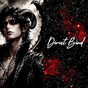 May include: Digital art featuring a dark-haired figure with horns and wings, set against a starry red and black background. The text "Direct Bind" is written in a cursive font on the right side of the image.