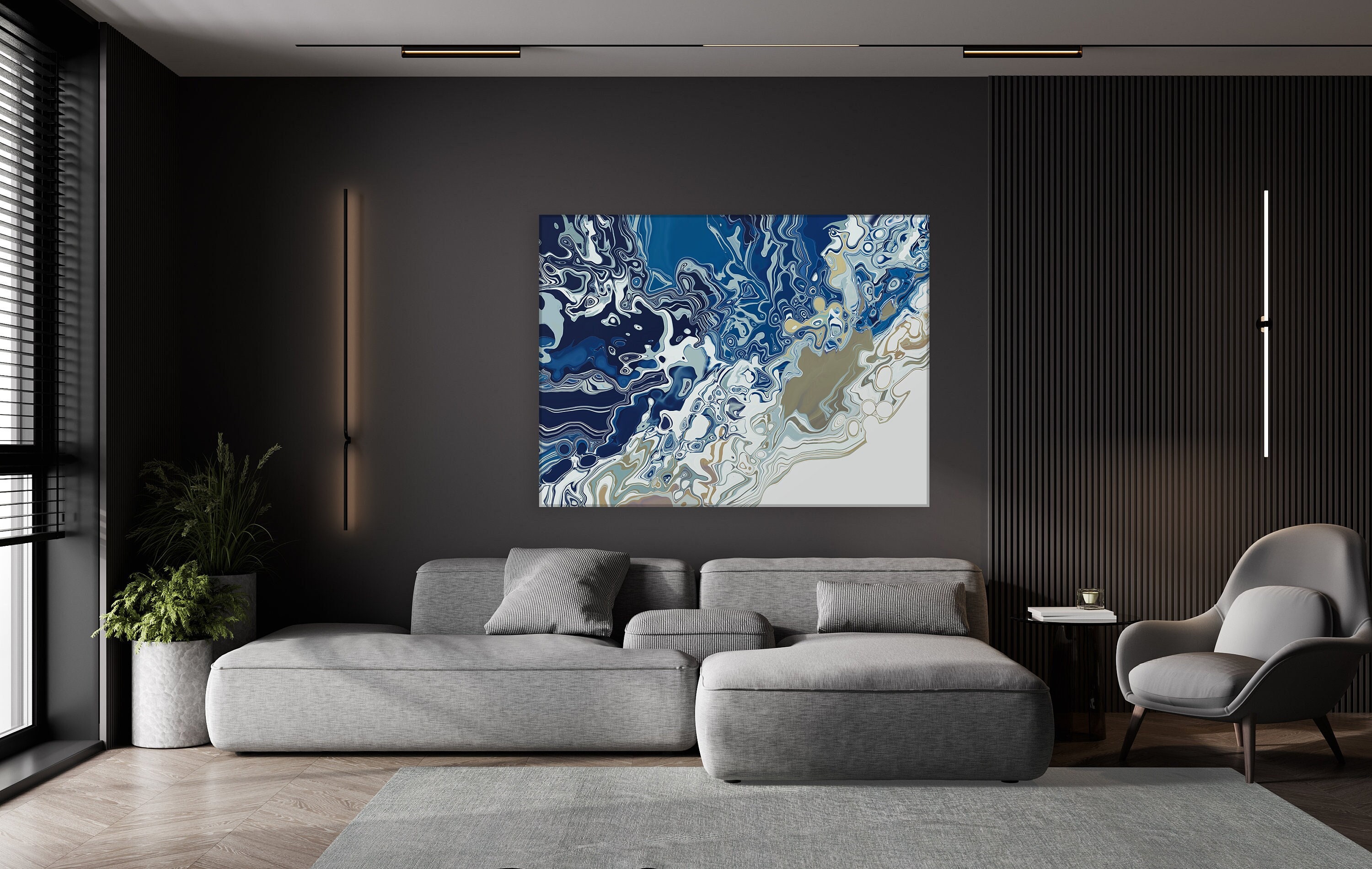 Origianl Abstract Pouring Fluid Painting Marble Canvas Print Wall Art ...