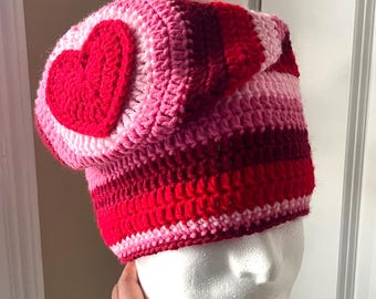 Crochet Slouchy Beanie with Heart (Custom)
