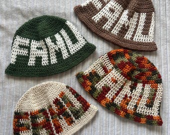 Crochet Bucket Hat with Letters/Numbers (Custom)