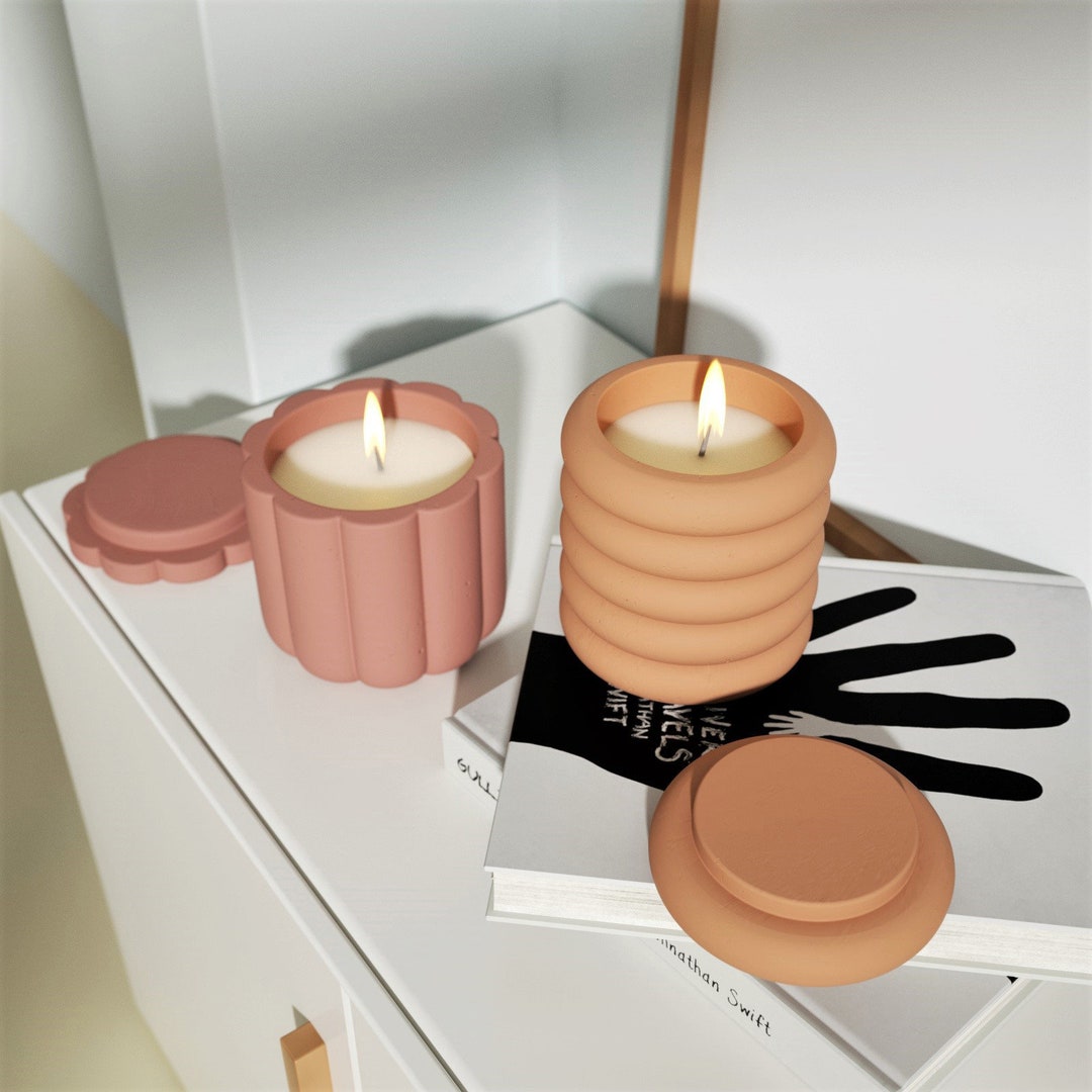 Cylinder Concrete Candle Vessels Mold Silicone Cement Candle Jar Moulds