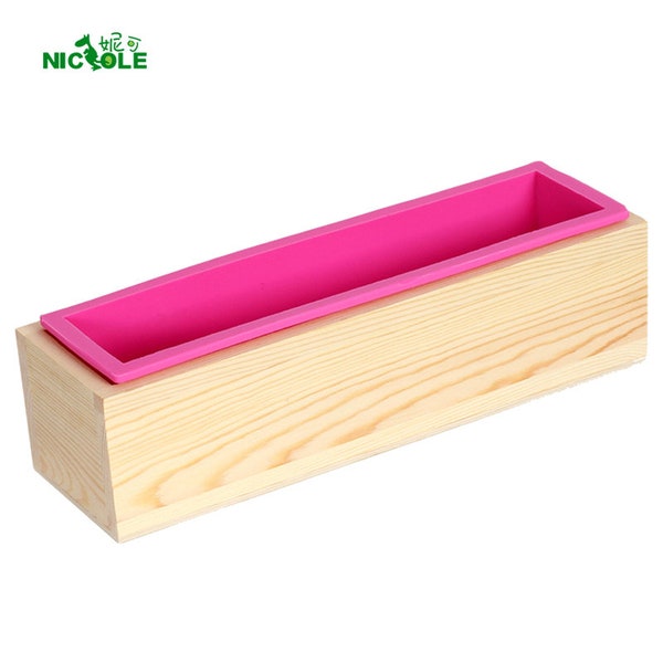 Silicone soap mold rectangular wooden box with flexible silicone liner for diy handmade loaf mould