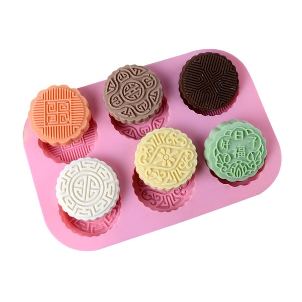 6 holes silicone soap mold round moon cake chocolate candy making mould