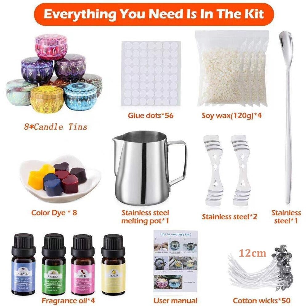 Candle Making Kit for Adults - Easy Use Homemade Candle Kit - DIY Candle  Making Kit for Beginners - Candle Maker Kit Include 12.7oz Soy Wax, 50 Wicks,  4 Color Dyes, 4