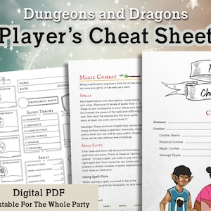 Player Cheat Sheet TTRPG 5e with Character Sheet