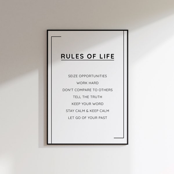 Rules of Life Quote, Motivational wall art, Inspirational quote, Home Decor, Office Decor, Digital prints, Philosophy of Life, Words of life