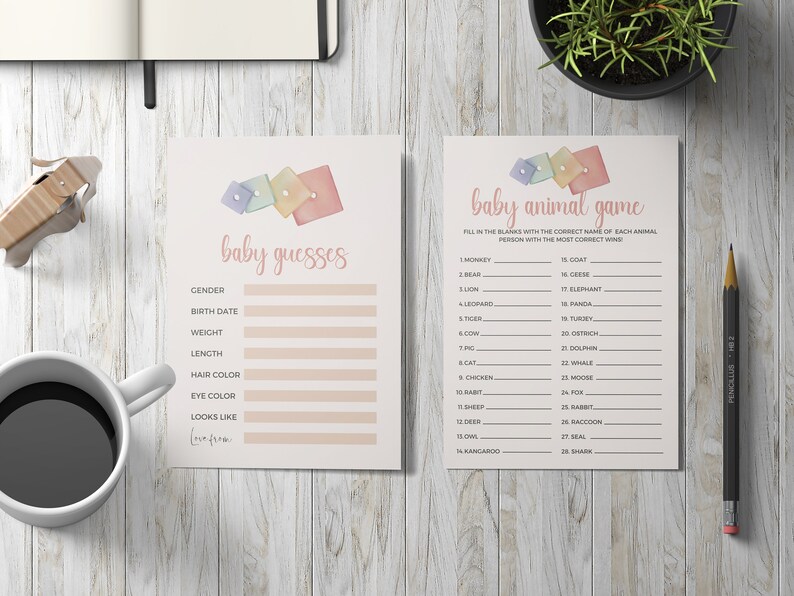 Baby Guesses Game, Printable Baby Shower Game, Baby Animal Game, Party ...