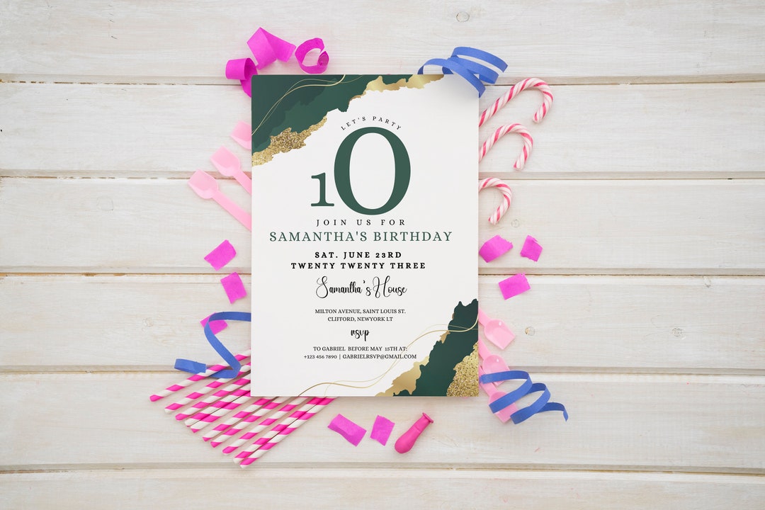 Emerald Green Birthday Invitation Template Glittery Birthday Etsy