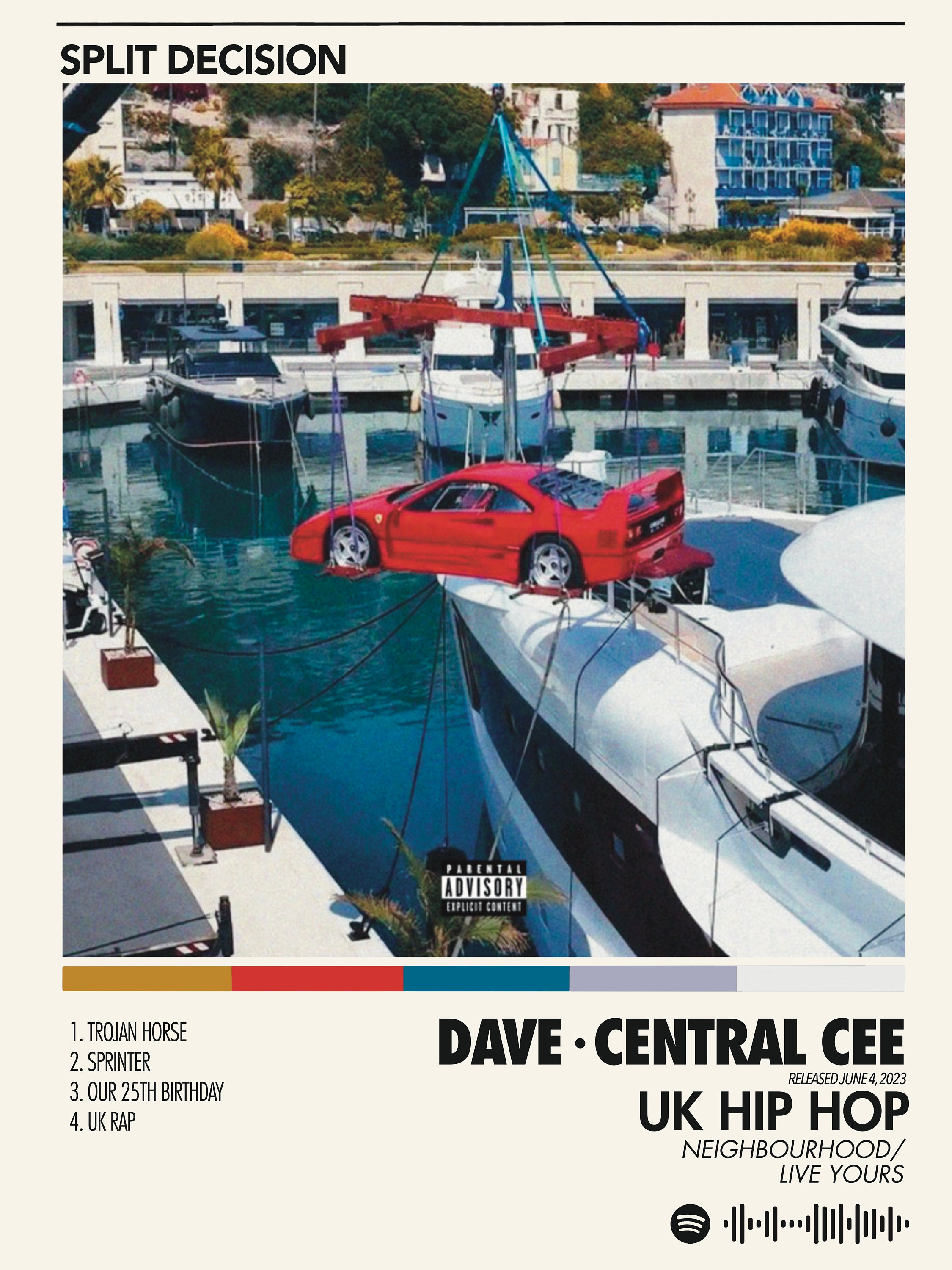 Dave & Central Cee Split Decision Wallart, Wall Print Album Art Custom