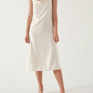 Bias Cut Knee Length Minimal Silk Wedding Dress Creamy White Silk Slip Dress Silk Slip Midi Dress Bridesmaids Dress 90vintage Dress