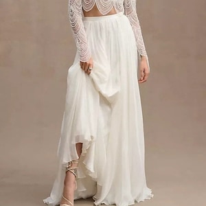 Simple Mermaid Fluffy Wedding Skirt Bridal Skirt Romantic Wedding Skirt Boho Skirt White Silk Skirt Elopement Skirt Skirt With Train