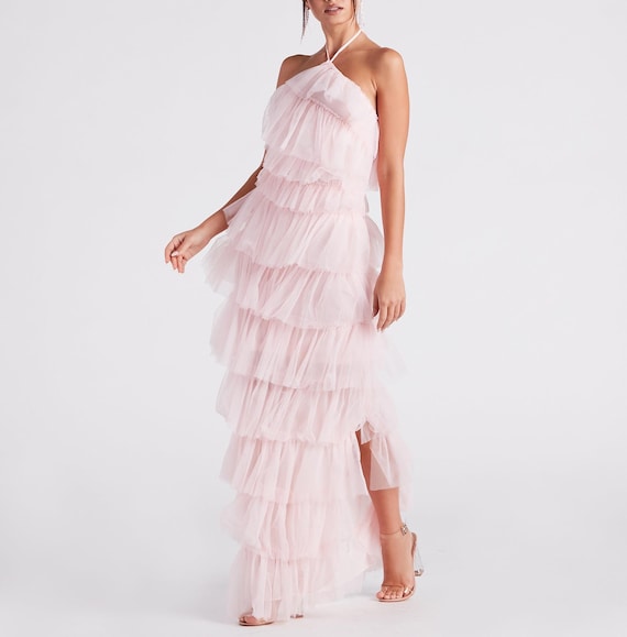 blush pink halter neck bridesmaid dress Lamia halterneck dress in pink main image 0