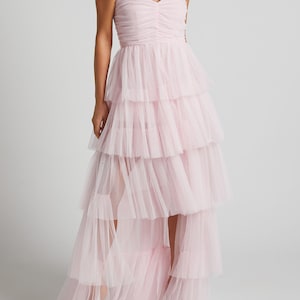 Strapless Tired Tulle Prom Dress Soft Tulle Ruffle Layered Tutu Flare Photo Shoot Dress Tulle Bridal Shower Gown Bridesmaid Tulle Dress