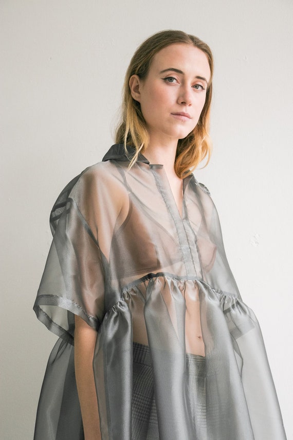 Sheer Puffy Organza Overlay Dress Organza Flared Coverup