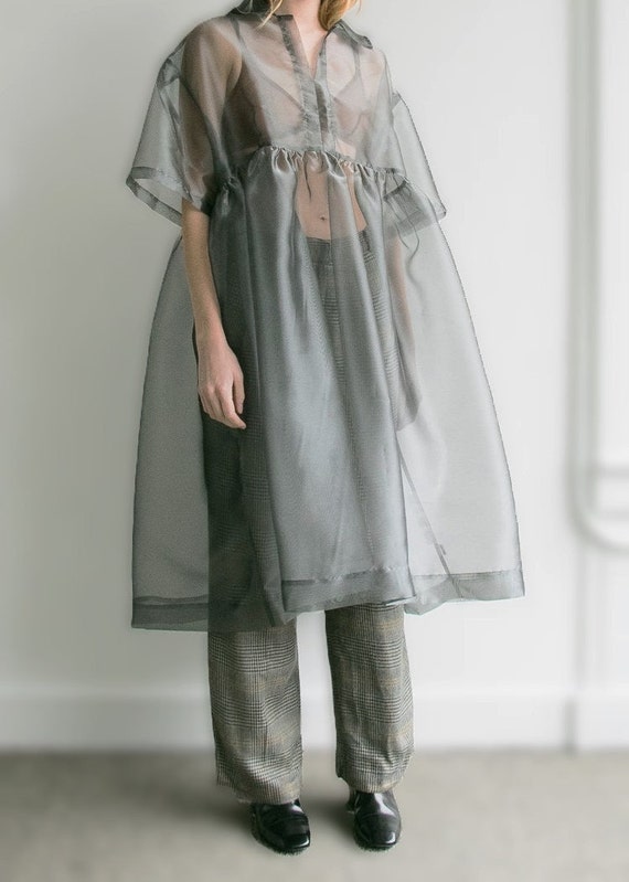 Sheer Puffy Organza Overlay Dress Organza Flared Coverup