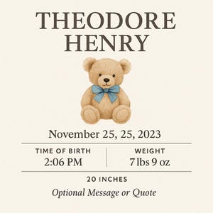 Baby Birth Print | Editable Newborn Stats Poster | Digital Nursery Decor