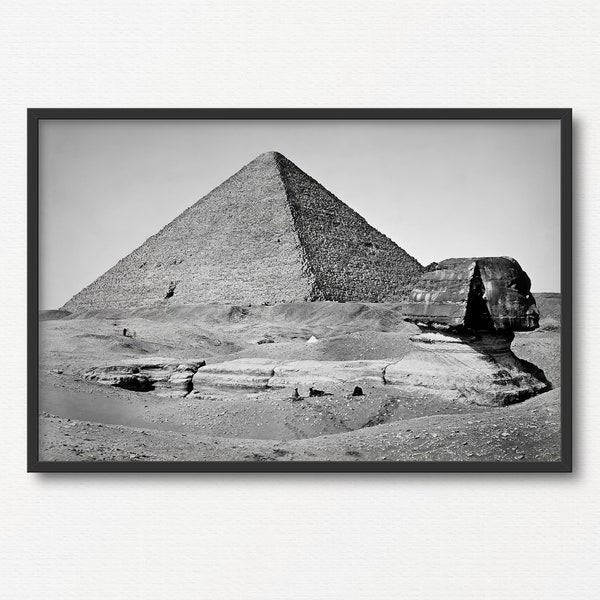 The Great Pyramid and the Sphinx, Vintage Black and White Photograph, Ancient Egypt Gift, History Teacher Gift, Old Historical Photo